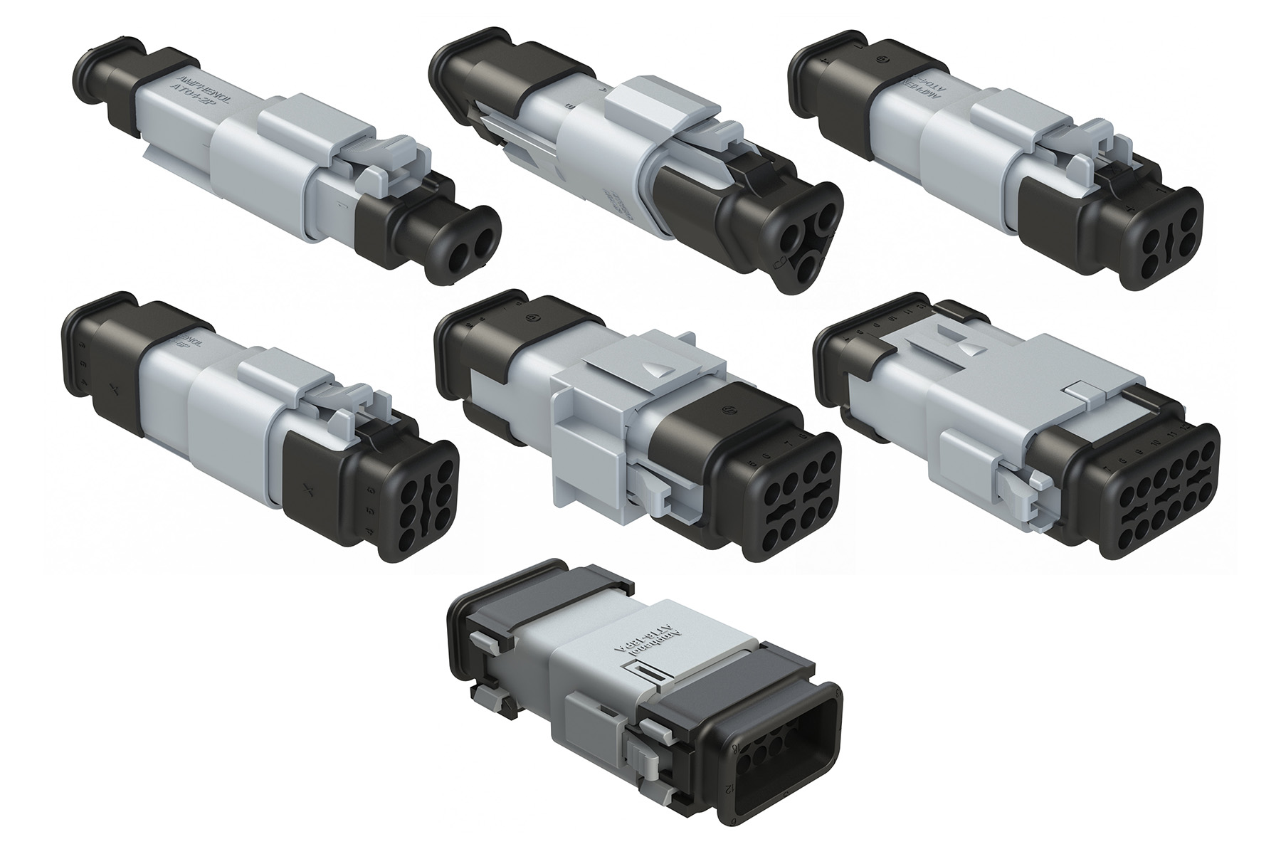 Amphenol AT Series 2, 3, 4, 6, 8, 12, 15, 18 孔矩形连接器，高性能塑料材料